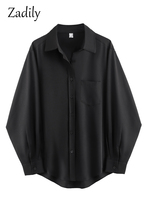 Zadily Minimalist Oversize Black Button-Up Blouse 5